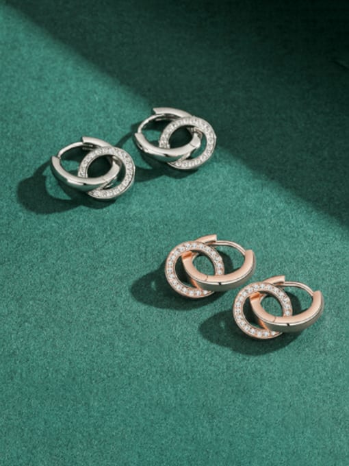 MODN 925 Sterling Silver Rhinestone  Minimalist Double Ring Huggie Earring 2