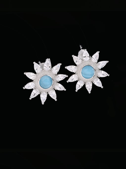 blue Brass Cubic Zirconia Sun Flower Luxury Cluster Earring