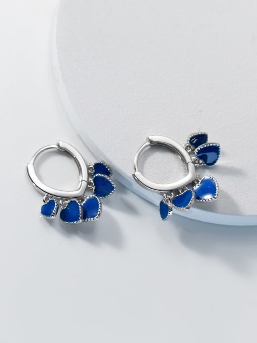 Blue 925 Sterling Silver Enamel Heart Cute Huggie Earring