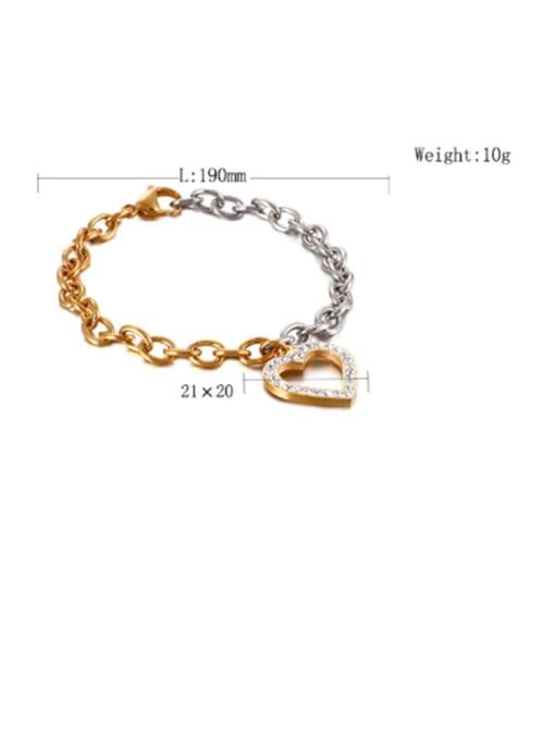 gold Stainless Steel White Rhinestone Hollow Heart Minimalist  Chain  Bracelet