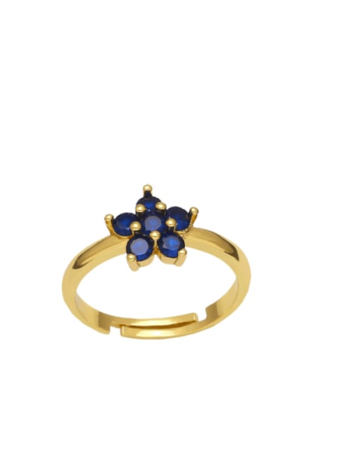 blue Brass Cubic Zirconia Flower Minimalist Band Ring