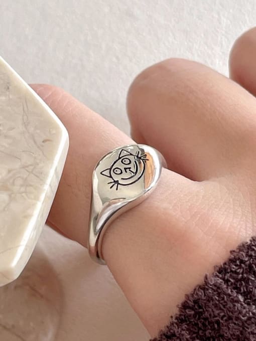 Boomer Cat 925 Sterling Silver Irregular Cat Vintage Band Ring 1