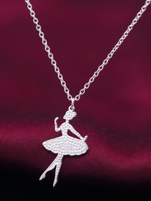 Silver 925 Sterling Silver Angel Minimalist Princess Ballerina Pendant Necklace