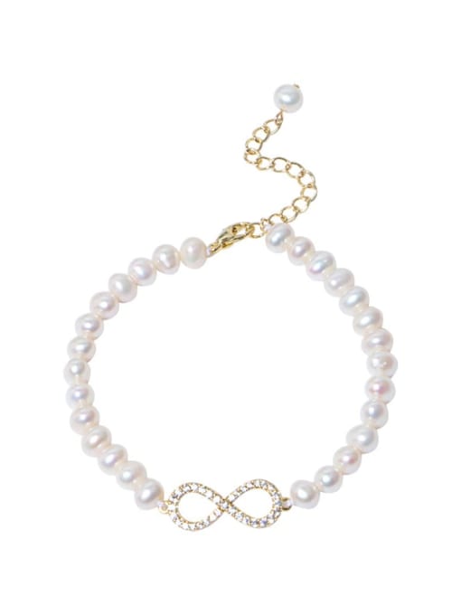RAIN Brass Freshwater Pearl Number 8 Minimalist Beaded Bracelet 0