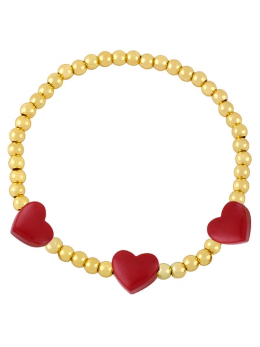 red Brass Enamel Heart Trend Beaded Bracelet