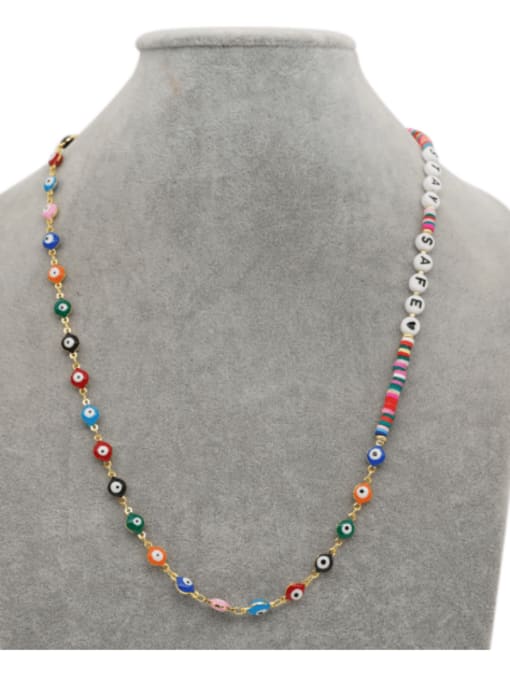 Roxi Stainless steel Bead Multi Color Polymer Clay Evil Eye Bohemia Hand-woven Necklace 1