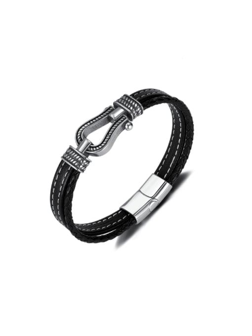 Open Sky Stainless steel Artificial Leather Weave Hip Hop Set Bangle 0