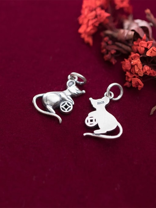 FAN 925 Sterling Silver With Black Gun Plated Cute Mouse Pendant Diy Accessories 2