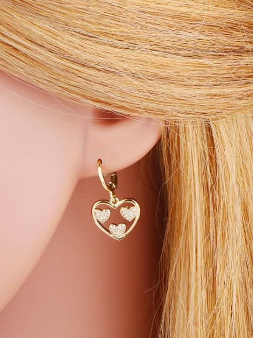 CC Brass Cubic Zirconia Heart Vintage Huggie Earring 1
