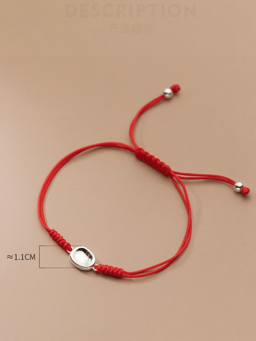 Rosh 925 Sterling Silver Geometric Ethnic Adjustable Red Rope Bracelet 2