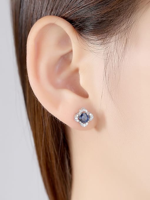 CCUI 925 Sterling Silver Cubic Zirconia Blue Flower Luxury Stud Earring 1