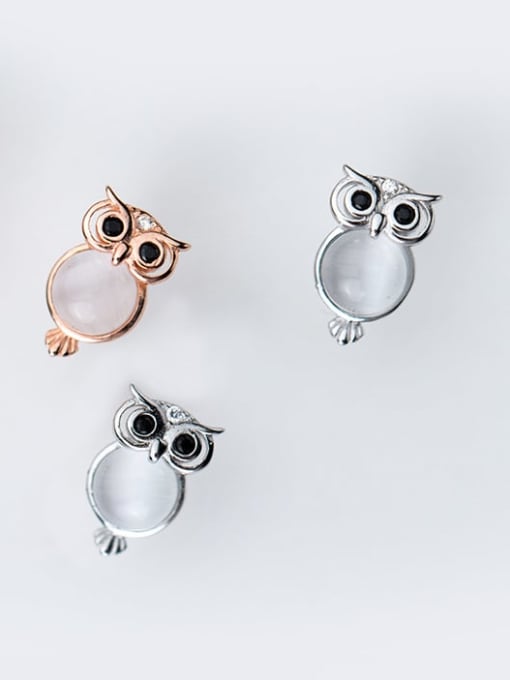 Rosh 925 Sterling Silver Cats Eye White Owl Cute Stud Earring 1