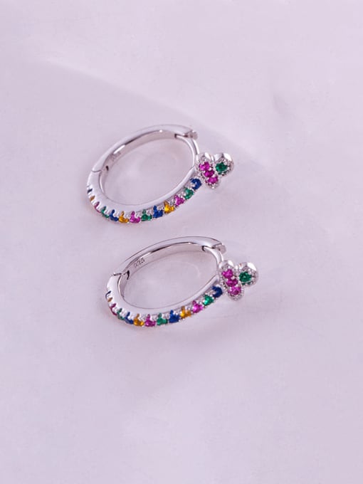 ES1581 【 Platinum 】 925 Sterling Silver Cubic Zirconia Geometric Dainty Huggie Earring