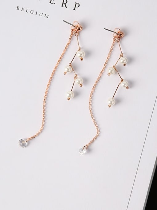 B rose gold Zinc Alloy Imitation Pearl White Tassel Trend Threader Earring