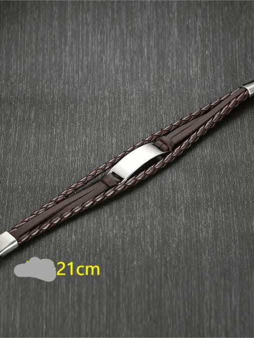 Steel curved brand Brown Pu, 21cm long Stainless steel Leather Geometric Hip Hop Bracelet