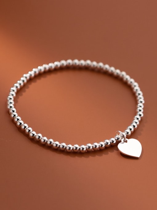 Rosh 925 Sterling Silver Heart Minimalist Beaded Bracelet 2