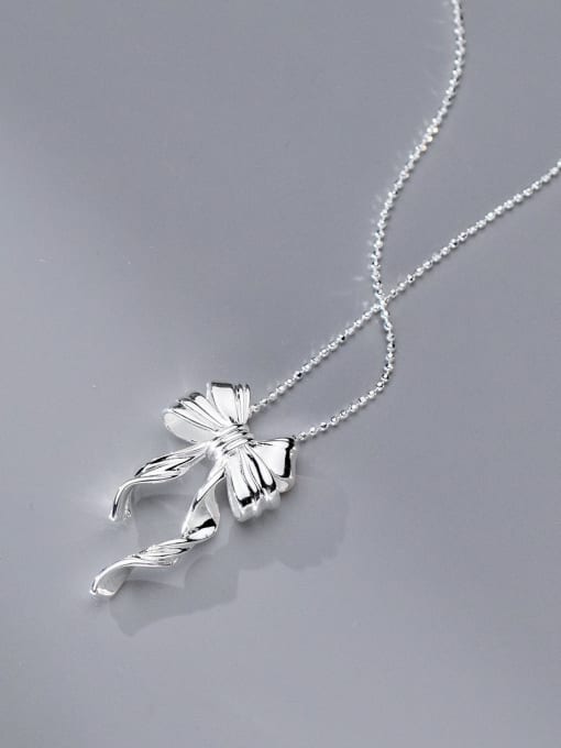 Double Layer Smooth Style 925 Sterling Silver Bowknot Minimalist Necklace