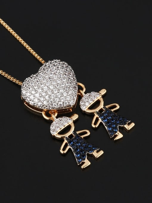 Twin man Brass Cubic Zirconia Heart Cute boy and gril pendant Necklace