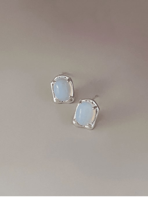Boomer Cat 925 Sterling Silver Synthetic Opal Rectangle Minimalist Stud Earring 3
