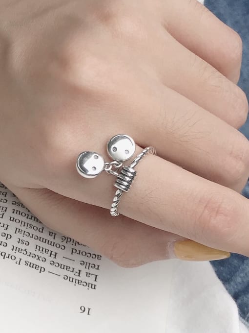 SHUI Vintage Sterling Silver With Platinum Plated Simplistic Smiley Free Size Rings 2