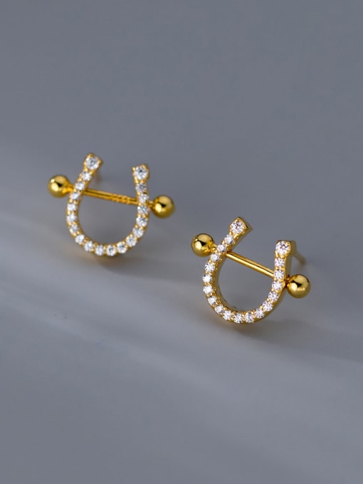 Gold 925 Sterling Silver Cubic Zirconia Geometric Minimalist Stud Earring