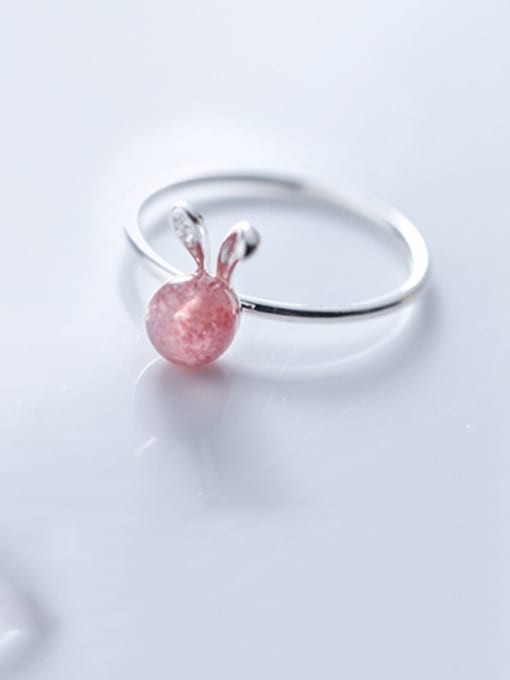 Rosh 925 Sterling Silver Cute Rabbit Strawberry Crystal  Free Size  Ring 2