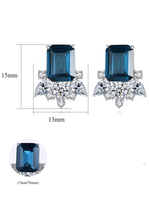 CCUI 925 Sterling Silver Cubic Zirconia Blue Square Dainty Stud Earring 4