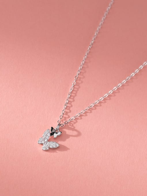 Silver 925 Sterling Silver Cubic Zirconia Butterfly Dainty Necklace