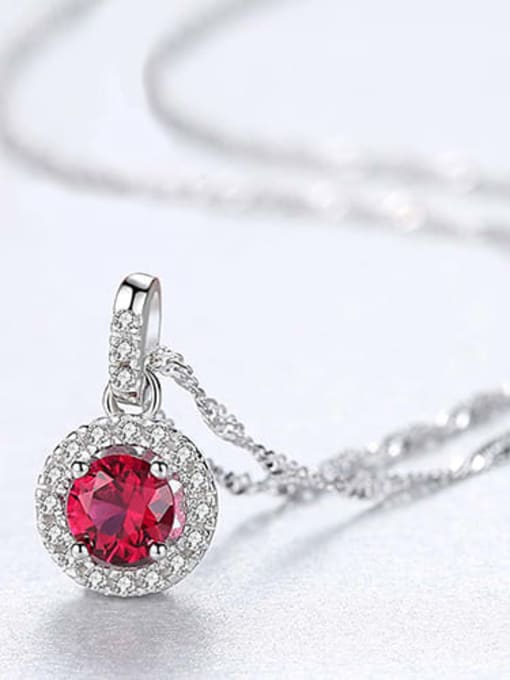 Red 20f12 925 Sterling Silver Cubic Zirconia Multi Color  Simple Round Necklace