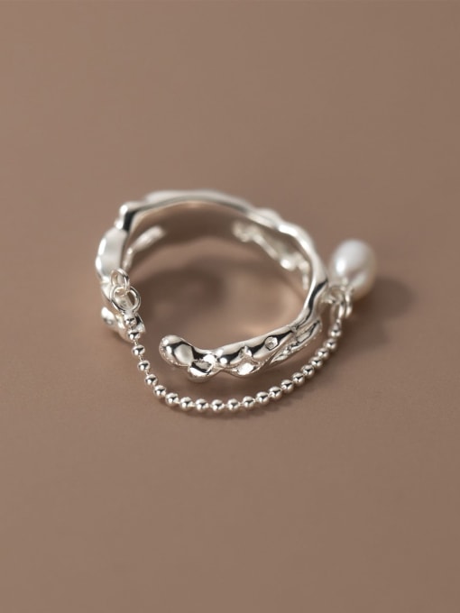 Rosh 925 Sterling Silver Imitation Pearl Irregular Minimalist Stackable Ring 4