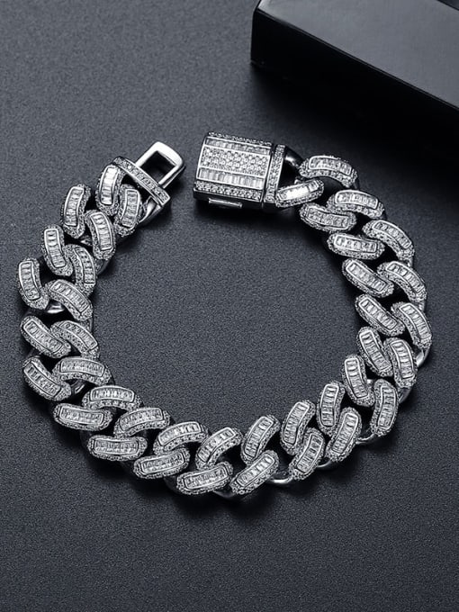B2019092515 Rh Brass Cubic Zirconia Geometric Luxury Link Bracelet