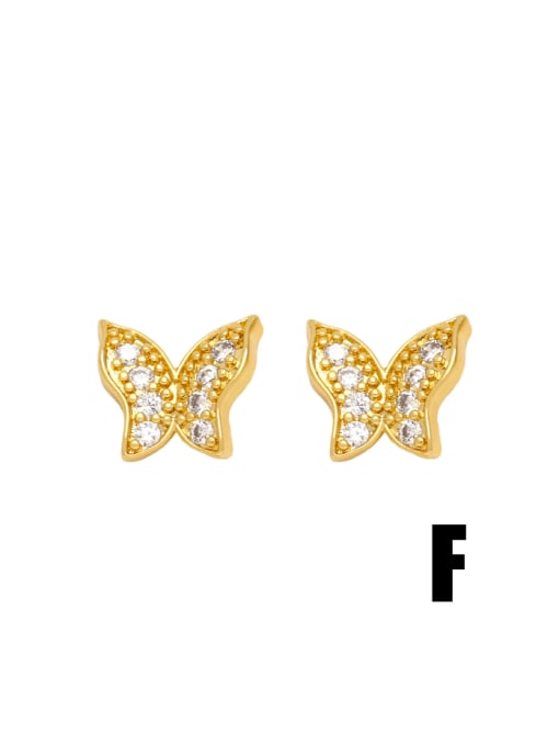 F Brass Cubic Zirconia Heart Cute Stud Earring