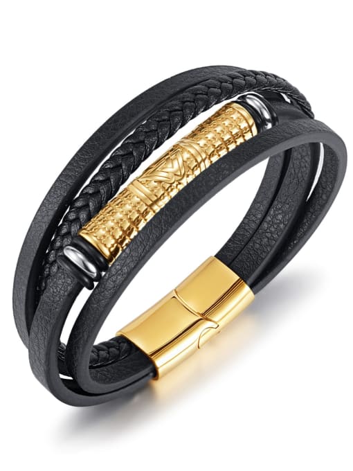 Bracelet Titanium Steel Artificial Leather Weave Hip Hop Strand Bracelet