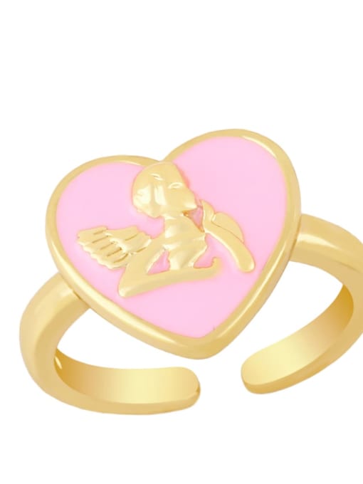 Pink Brass Enamel Heart Minimalist Band Ring