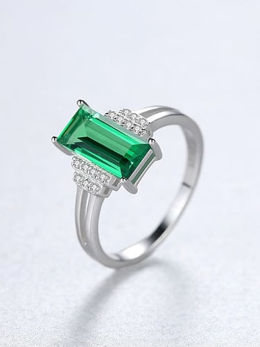Emerald 22e09 925 Sterling Silver Rhinestone Square Minimalist Band Ring