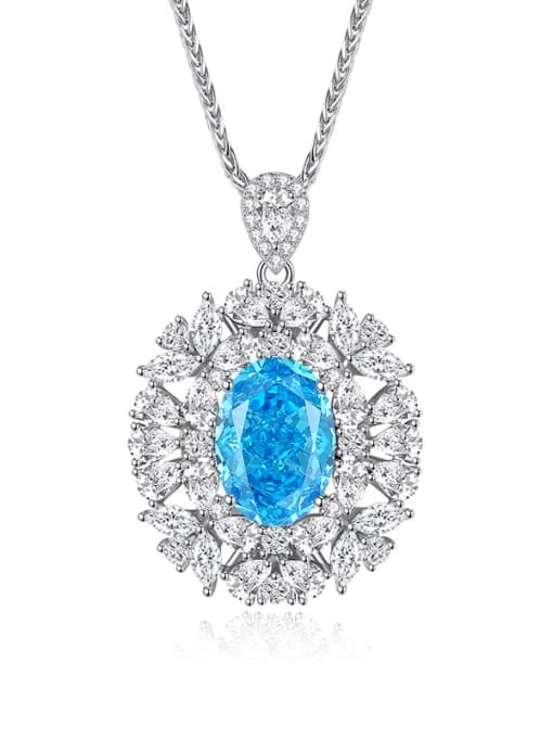 FDDZ 024 Sea Blue 925 Sterling Silver High Carbon Diamond Geometric Luxury Necklace