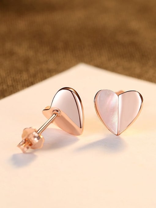 rose gold 925 Sterling Silver Shell Heart Minimalist Stud Earring