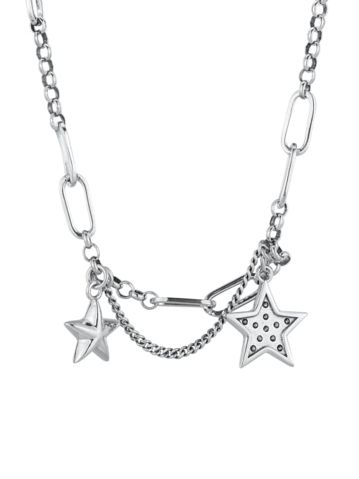 XBOX 925 Sterling Silver Geometric Vintage  Vintage Five-Pointed Star Patchwork Necklace 4