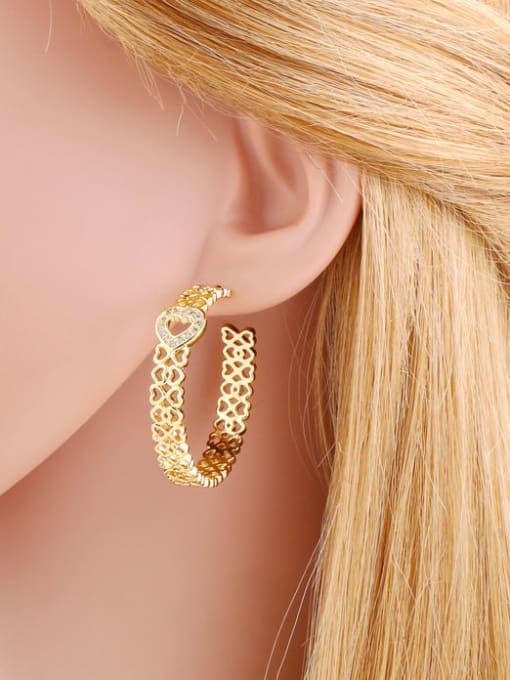CC Brass Cubic Zirconia Heart Minimalist Hoop Earring 1