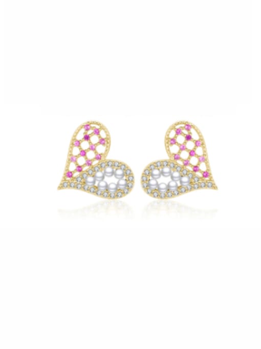 golden 925 Sterling Silver Imitation Pearl Heart Minimalist Stud Earring