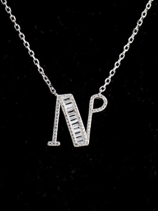N 925 Sterling Silver Cubic Zirconia Letter Dainty Necklace