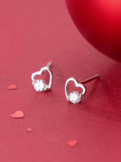Rosh 925 Sterling Silver With Platinum Plated Minimalist Heart Stud Earrings 0