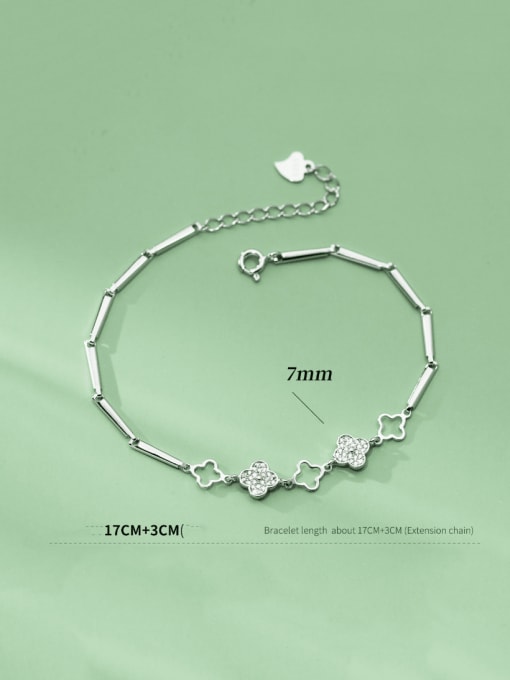 Rosh 925 Sterling Silver Cubic Zirconia Clover Dainty Link Bracelet 2