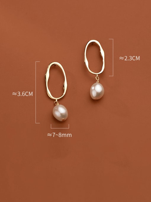 Rosh 925 Sterling Silver Imitation Pearl Geometric Minimalist Drop Earring 4