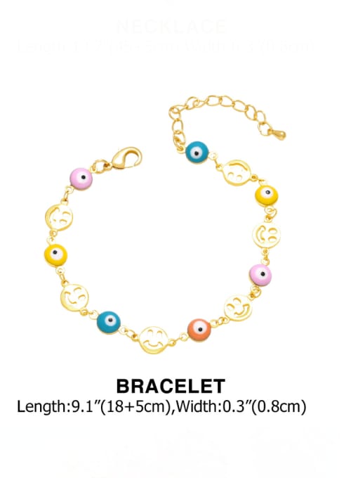 Bracelet Brass Enamel Minimalist Smiley Bracelet and Necklace Set