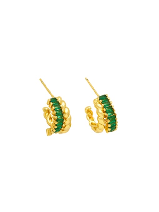 green Brass Cubic Zirconia Geometric Trend Stud Earring