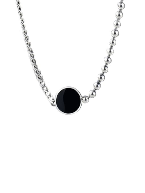 Black Circle Necklace 925 Sterling Silver Enamel Round Vintage Round bead Necklace