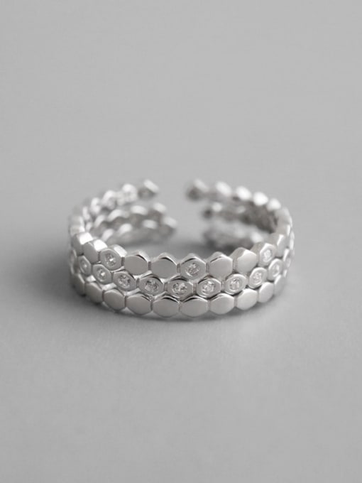 DAKA 925 Sterling Silver White Geometric Minimalist Free Size Band Ring 1