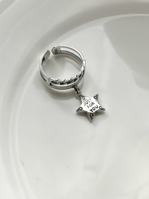 Boomer Cat 925 Sterling Silver Star Vintage Free Size  Stackable Ring 0