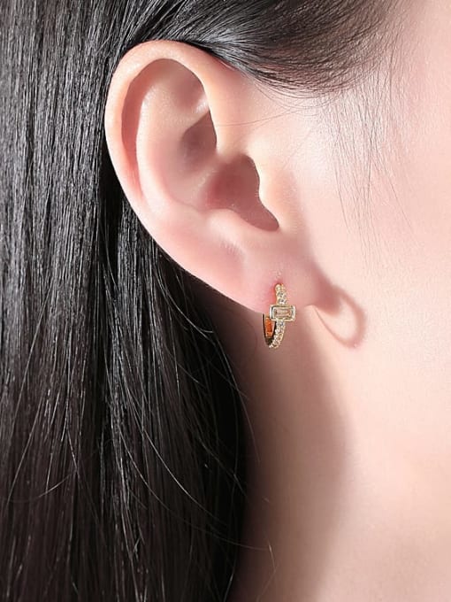 BLING SU Brass Cubic Zirconia Geometric Minimalist Huggie Earring 1